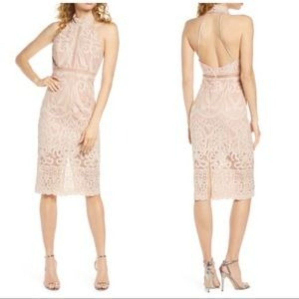 Bardot Hana Lace Dress in Pink Rose Halter